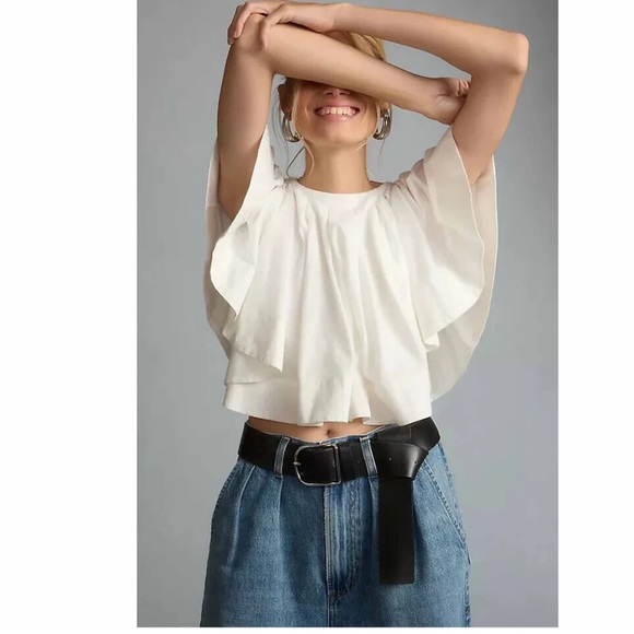 Maeve ANTHROPOLOGIE RUFFLED SWING SHIRT BLOUSE TOP Large - Picture 1 of 5